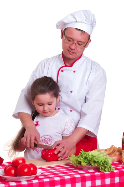 Vader en dochter koken samen — Stockfoto