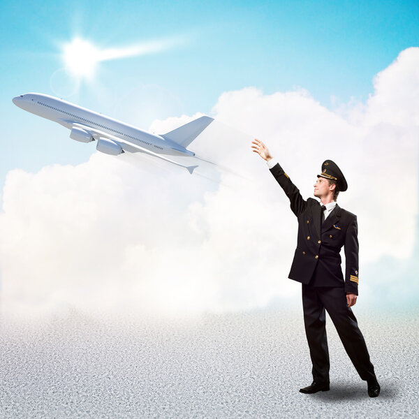 pilot in the form of extending a hand to airplane