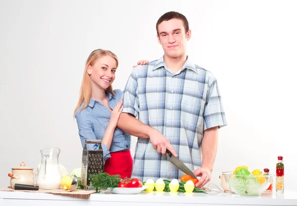 Couple of cooking together — Stock Photo, Image