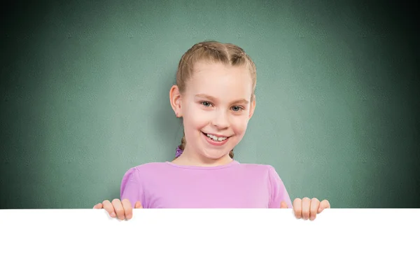 Girl holding a white banner — Stock Photo, Image