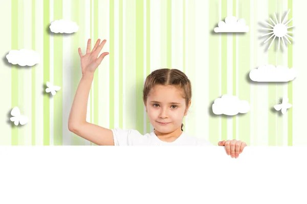 Girl holding a white banner — Stock Photo, Image