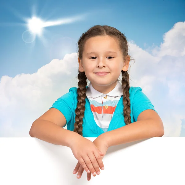 Girl holding a white banner — Stock Photo, Image