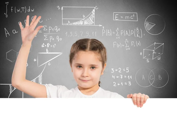 Girl holding a white banner — Stock Photo, Image