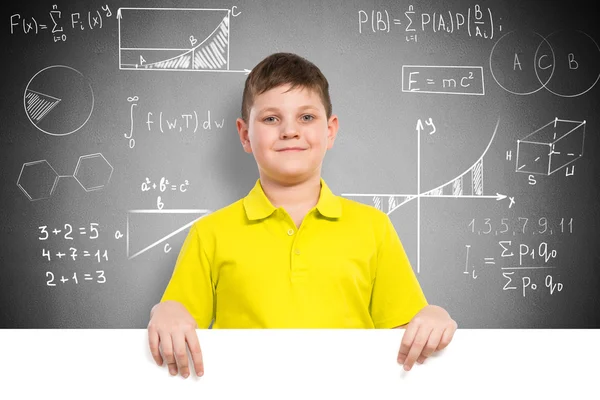 Boy holding a white banner — Stock Photo, Image