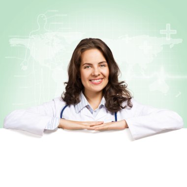 genç kadın doktor boş bir afiş