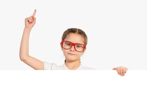 Girl holding white poster — Stock Photo, Image