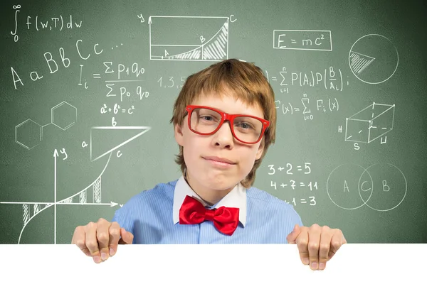 Boy holding a white banner — Stock Photo, Image