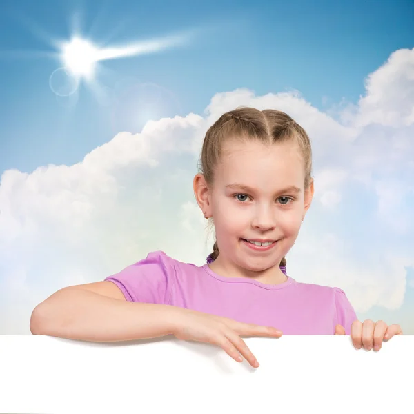 Girl holding a white banner — Stock Photo, Image