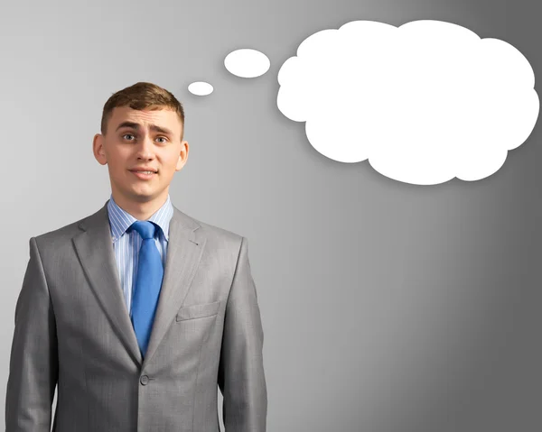 Business man thought cloud over his head — Stock Photo, Image