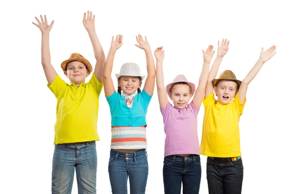 Children in a row, wearing a hat — Stock Photo, Image