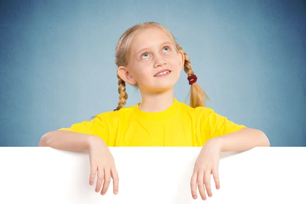 Girl holding a white banner — Stock Photo, Image