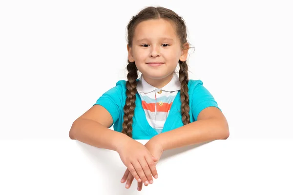 Dziewczynka gospodarstwa biały plakat — Zdjęcie stockowe