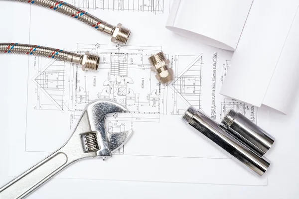 Plumbing and drawings — Stock Photo, Image