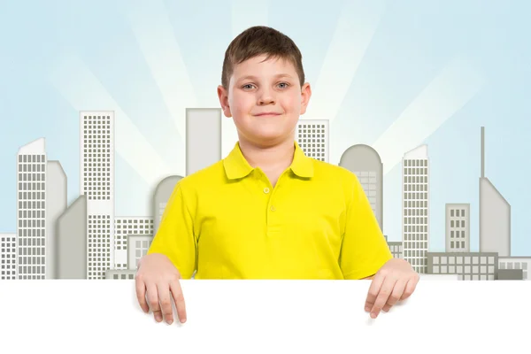 Junge mit weißem Banner — Stockfoto