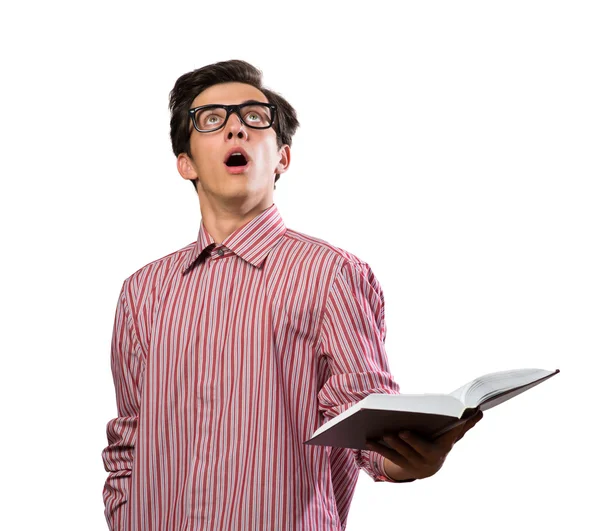 Sorprendido hombre con un libro — Foto de Stock