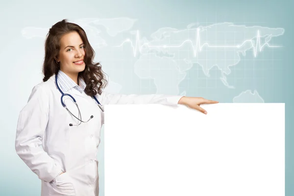 Doctor with a blank banner — Stock Photo, Image