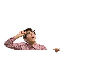 man holding a banner