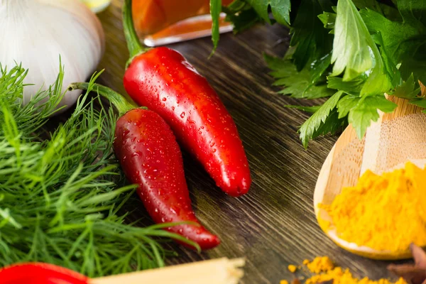 Chili, örter och kryddor — Stockfoto