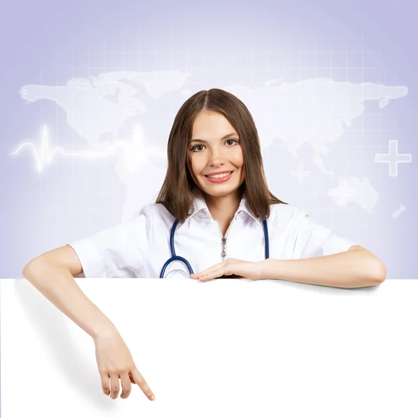 Doctor with a blank banner — Stock Photo, Image