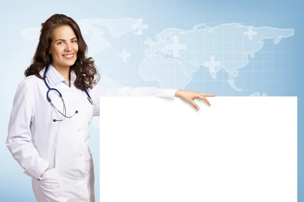 Doctor and blank banner — Stock Photo, Image