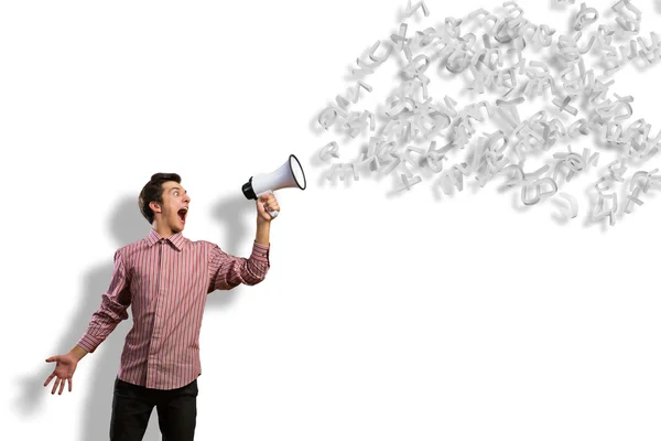 Man yells into a megaphone — Stock fotografie