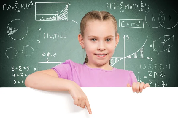 Girl holding a white banner — Stock Photo, Image