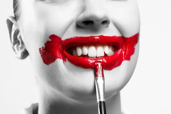Imagen conceptual con boca roja vívida — Foto de Stock