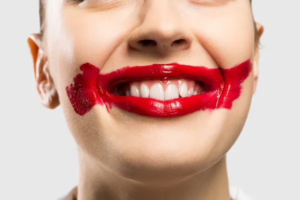 Szczegół żywe czerwone usta — Zdjęcie stockowe