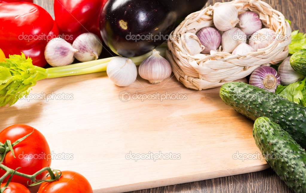 vegetables on the kitchen board