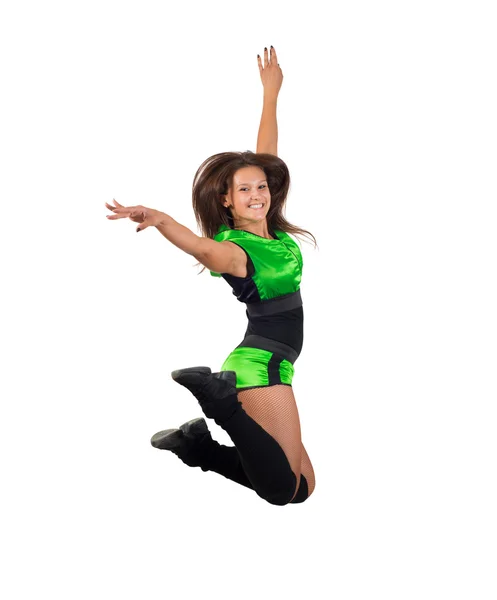 Athlète jeune femme sautant — Photo