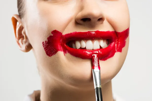 Close-up vivid red mouth — Stock Photo, Image