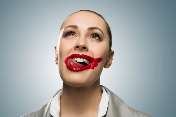 Mujer lamiendo boca — Foto de Stock