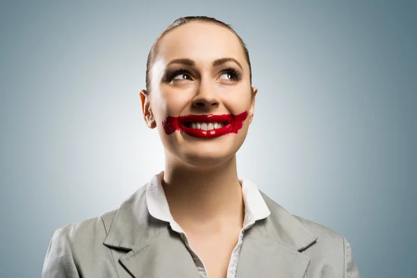 Young woman with vivid red mouth — Stock Photo, Image