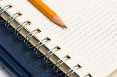 defter ve kalem masanın üstüne