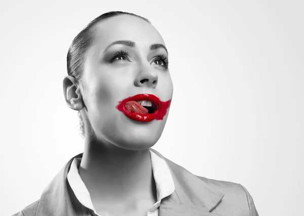 Концептуальное изображение с ярким красным ртом — стоковое фото