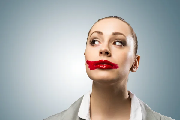 Young woman with vivid red mouth — Stock Photo, Image