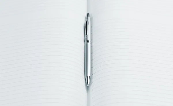 Ручка і відкрита блокнот — стокове фото