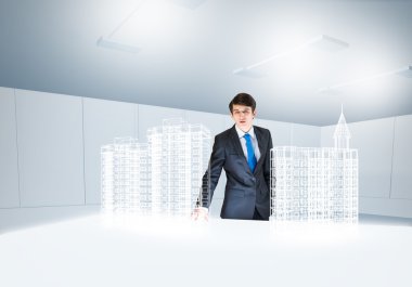 işadamı ve inşaat dijital modeli