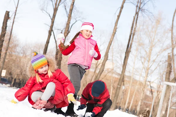 winter Park çocuklar kartopu oynarken