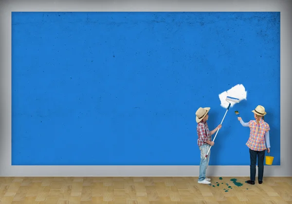 children paint roller wall