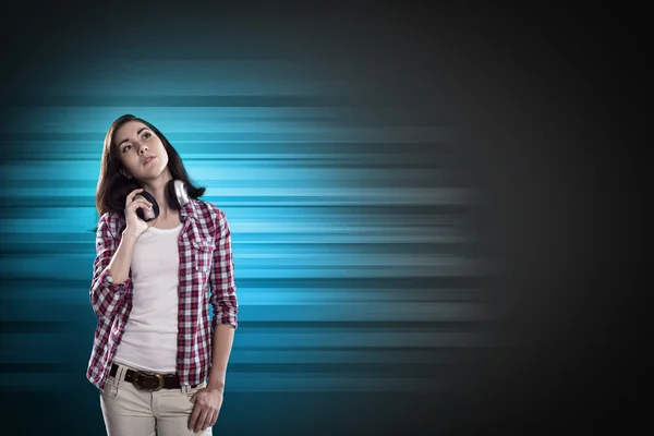 Teenager girl wearing headphones — Stock Photo, Image