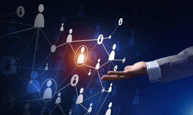 Karanlık arka planda modern kablosuz teknolojileri iletişim ve ağ olarak sunmak