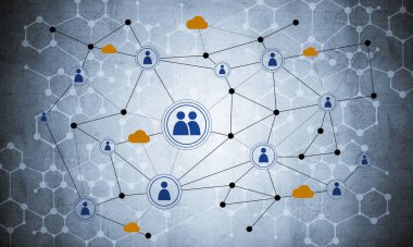 Çimento arka planına ağ oluşturma fikri olarak çizgiler ve noktalar