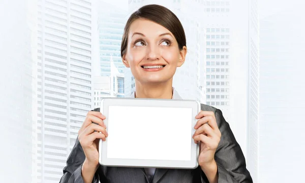 Businesswoman holding tablet computer layout — Stock Photo, Image