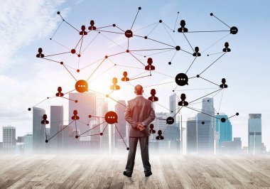 Takım çalışması ve işbirliğinin sembolü olarak ekrana sosyal bağlantı konsepti çizildi