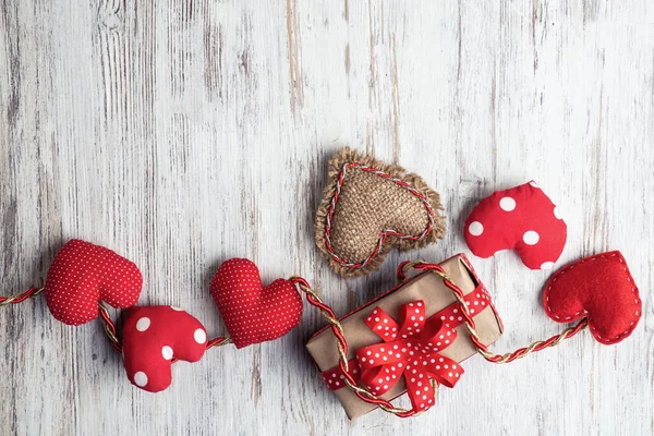 Flat lay cute composition with fabric heart — Stock Photo, Image