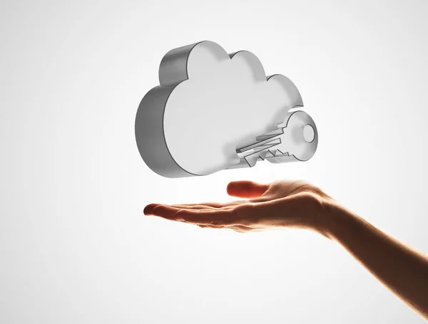 Concetto di cloud computing con simbolo di vetro in mano — Foto Stock