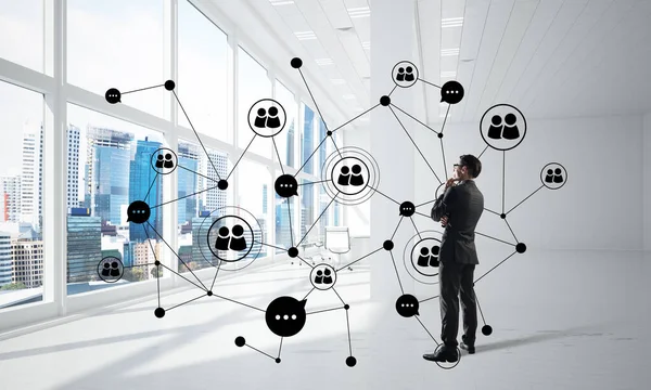 Koncepcja tworzenia sieci kontaktów i komunikacji społecznej jako skuteczny punkt dla nowoczesnych przedsiębiorstw — Zdjęcie stockowe