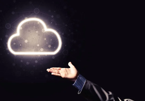 Ikona digitálního cloudu jako symbol bezdrátového připojení na tmavém pozadí — Stock fotografie