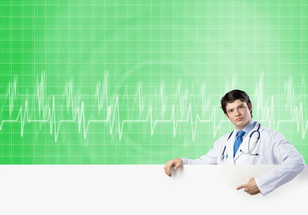 Dokter met spandoek — Stockfoto